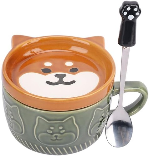 Green cat lid mug - cat,