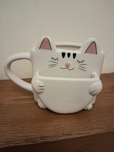 Cute ceramic white cat mug - cat,